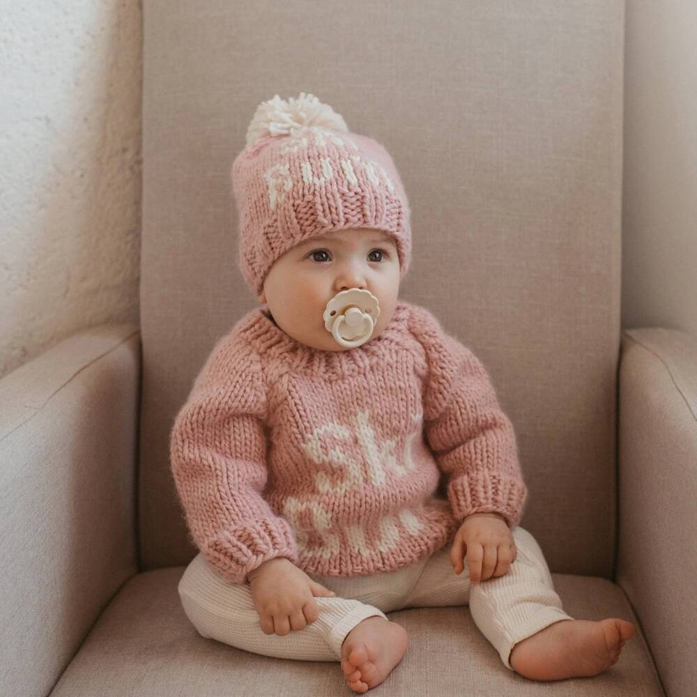 NEW HUGGALUGS ski bum crew neck sweater in rosy